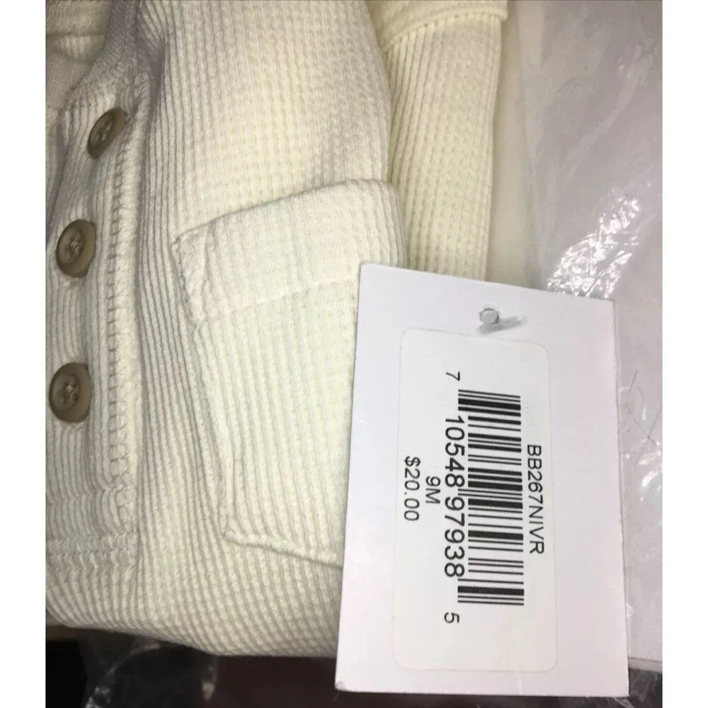Planet Cotton Size 9M Thermal Henley Bodysuit in Ivory